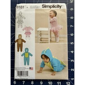 Simplicity 8181 Bodysuit Rompers w Hoods Dinosaur Dancer Bear Baby XXS L Pattern
